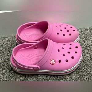 CROCS Waterproof Slip on Classic Clog Pink with White Trim Size 1Y